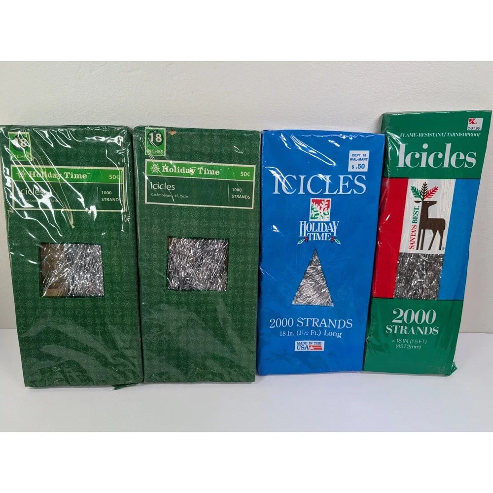 Vintage Christmas Tree Silver Tinsel Icicles ‎ Strands  4 Packages